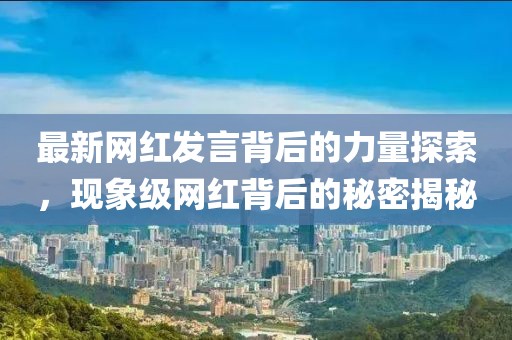 最新网红发言背后的力量探索，现象级网红背后的秘密揭秘